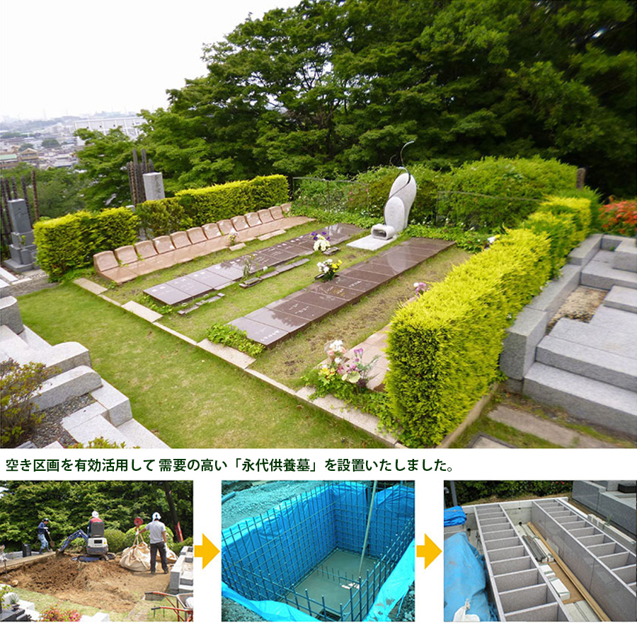 梅洞寺墓苑（東京都八王子市）空き区画を有効に活用して需要の高い「永代供養墓」を設置いたしました。