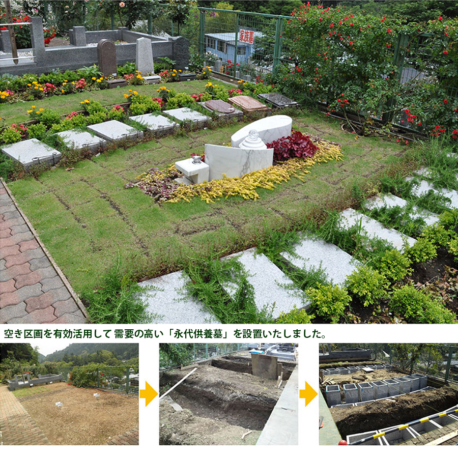 西東京墓苑（東京都八王子市）空き区画を有効に活用して需要の高い「永代供養墓」を設置いたしました。