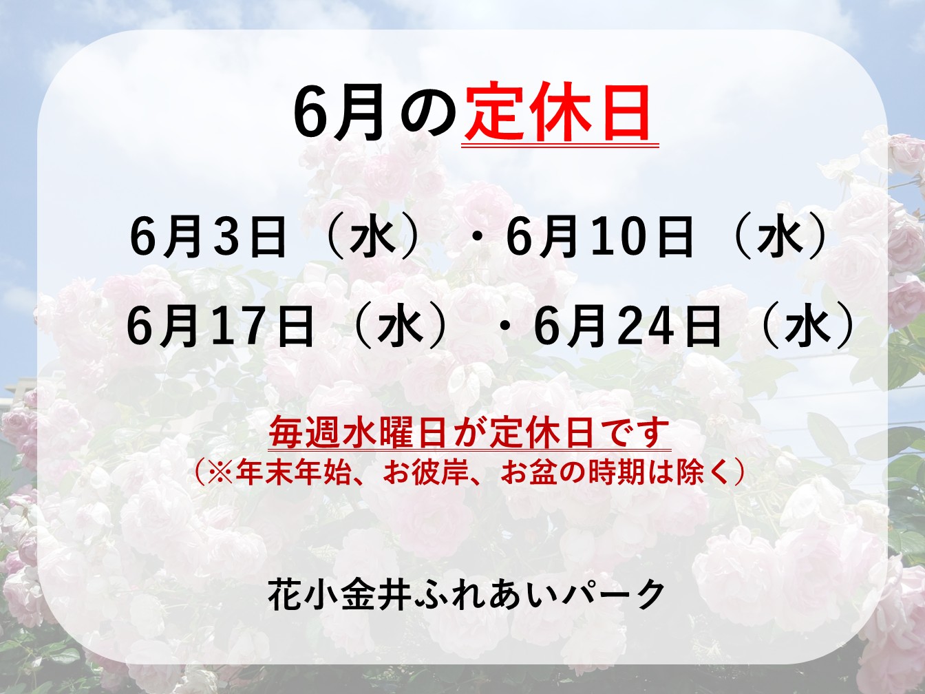 🍀6月定休日のお知らせ🍀
