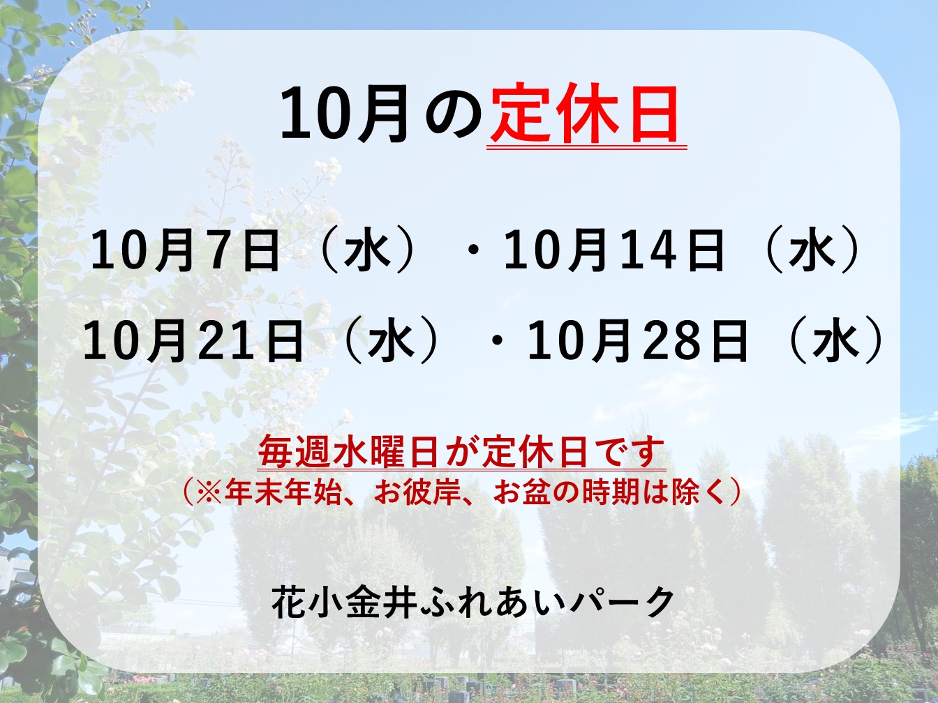 🍁10月定休日のお知らせ🍁